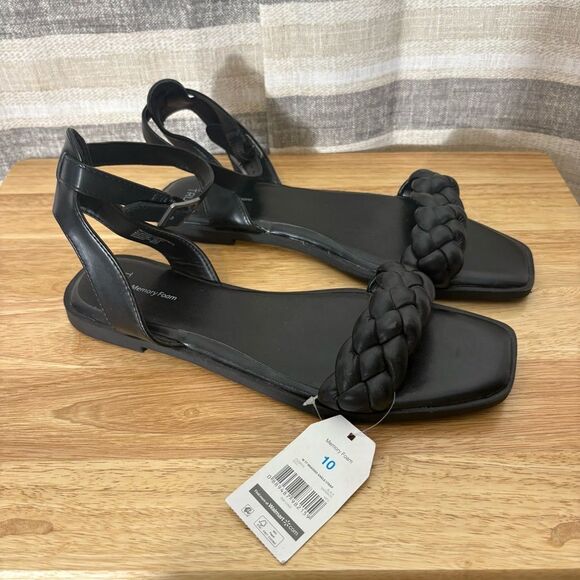 Time And Tru Black Braided‎ Ankle Strap Sandals Size 10 - Picture 1 of 7